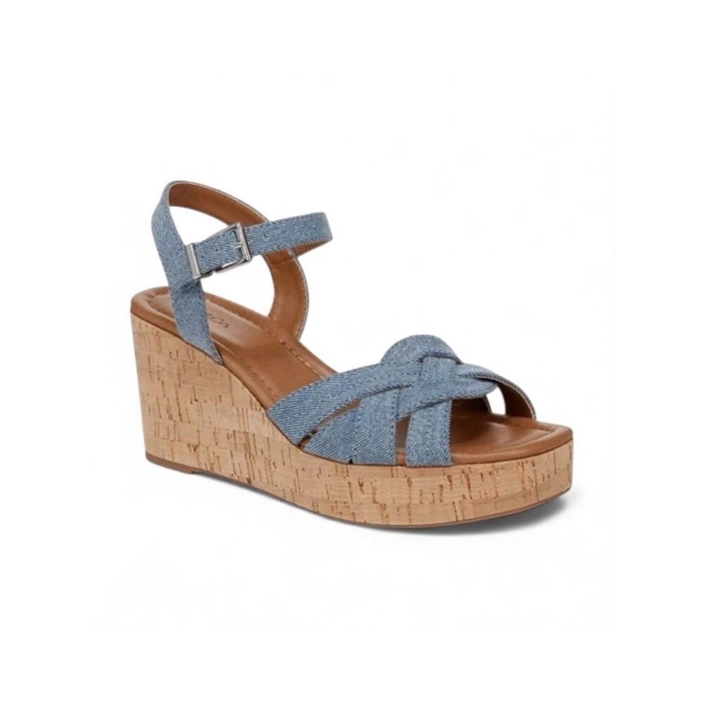 Style & Co Cerres Espadrille Wedge Sandals Denim Cork Buckle Strap Blue 9.5 NEW